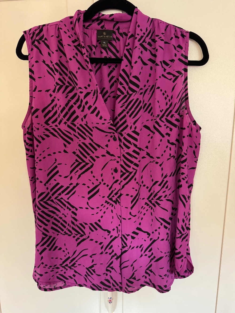 Worthington XL Pink Black Abstract Print Sleeveless Button Blouse